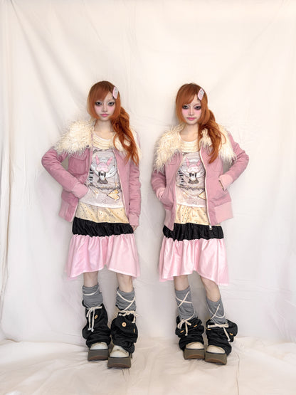 YJM with biubiu - Fitted Plush Collar Padded Jacket jacket YJM with biubiu
