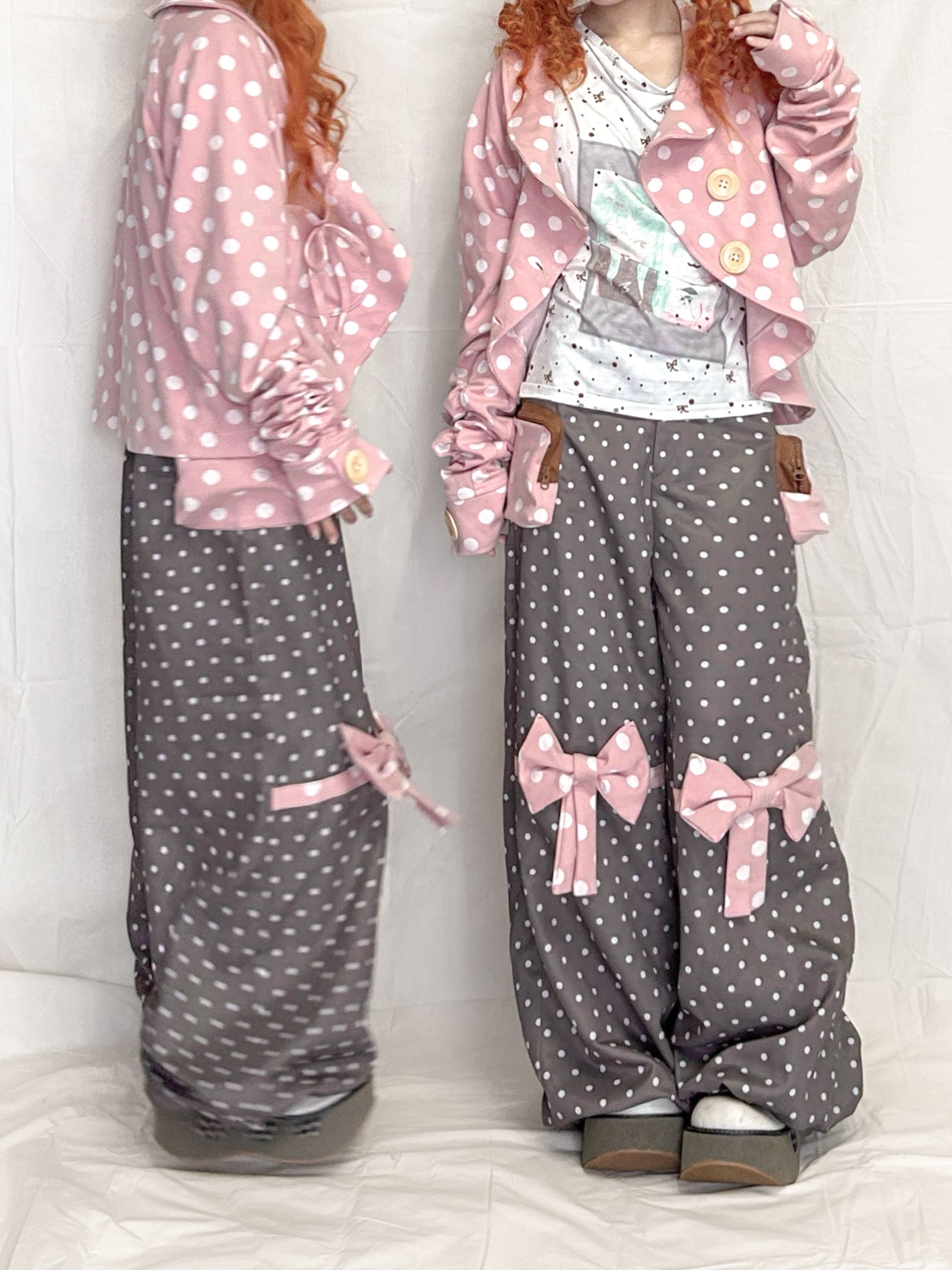 YJM with biubiu - Polka Dot Bow Loose Trousers with Large Pockets pants YJM with biubiu