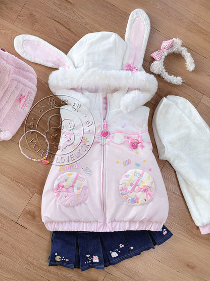 Bunny Planet - Cream Donut Bunny Ear Puffer Jacket coat bunnyplanet