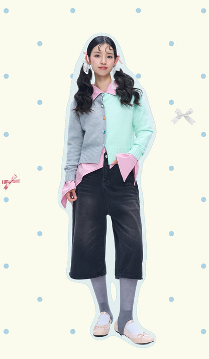 MOF Gift - HalfHalf Patchwork Knit Cardigan Panel cardigan MOF Gift