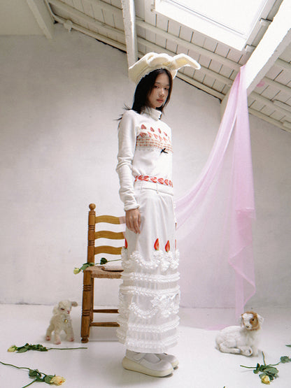 daytoday everyday institute - Kawaii Strawberry Cake Turtleneck Top Stretch Fuzzy sweatshirt daytoday everyday institute