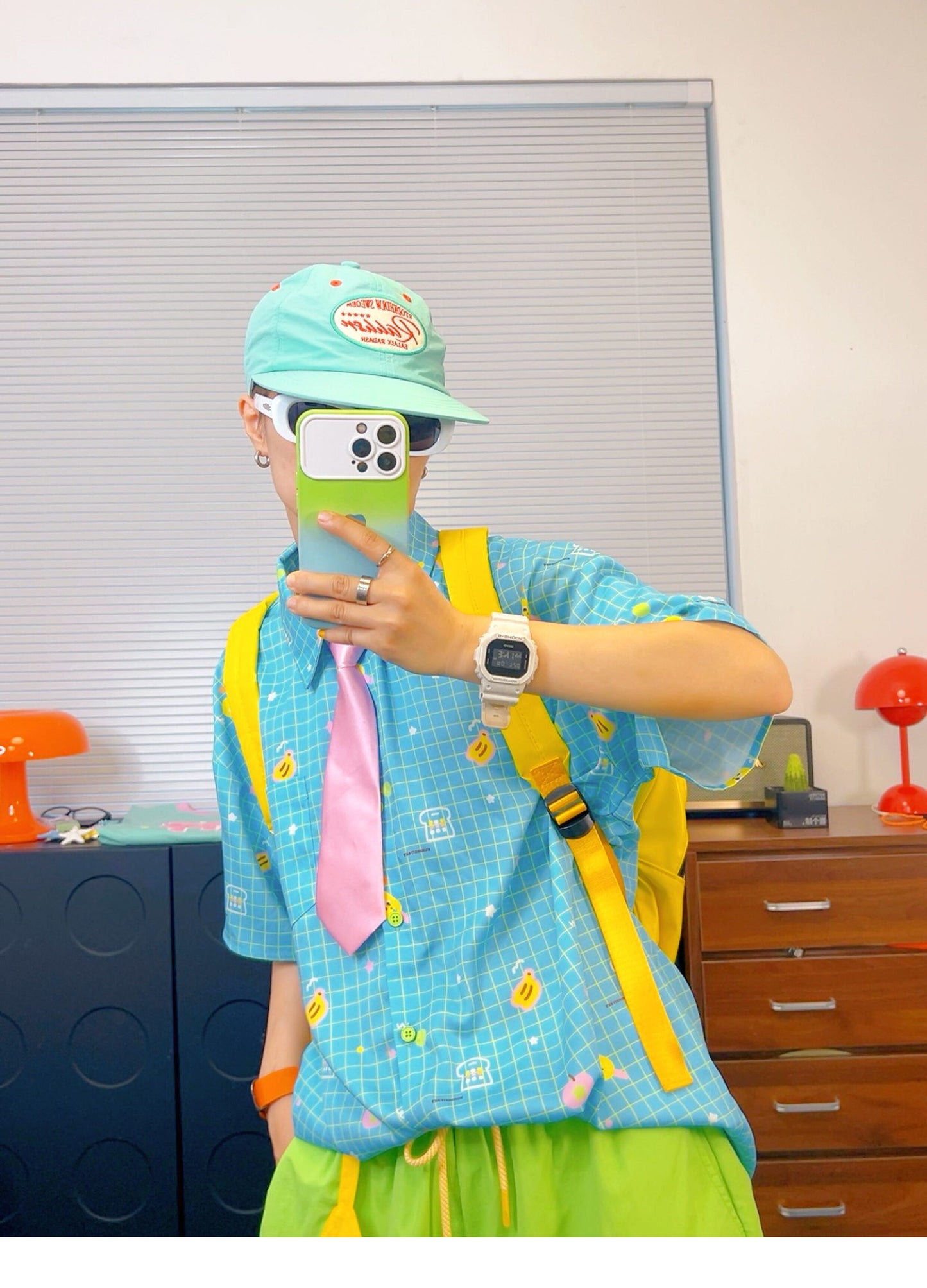 KURIOSITAET - Blue Colorful Plaid Short-Sleeve Shirt