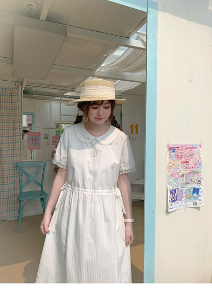 Peach Party - White Rabbit Embroidery Midi Dress