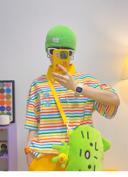 KURIOSITAET - Rainbow Stripe Polo Tee shirt KURIOSITAET