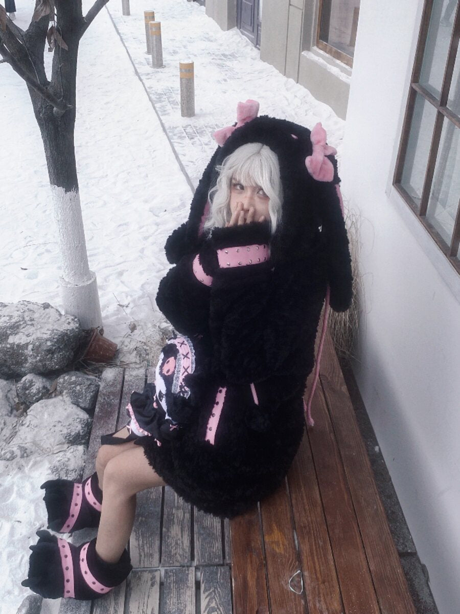 Three Poisons - Bunny Ear Plush Y2K Puffer Jacket coat Three Poisons