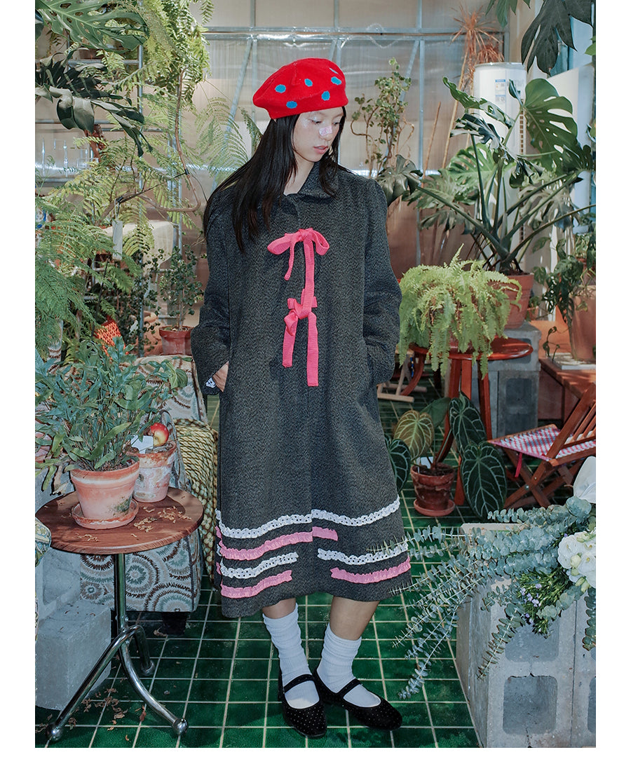 UnsocialNight - Kawaii Bow Dot Wool Coat coat UnsocialNight