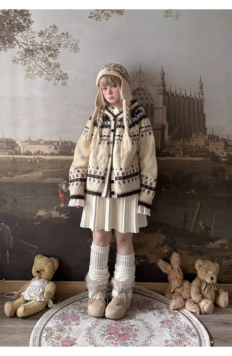 Labeau - Sweet Vintage Fair Isle Hooded Cardigan cardigan Labeau