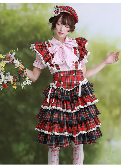 SOS MEME CLUB - Red Suspender Puff Dress dress SOS MEME CLUB