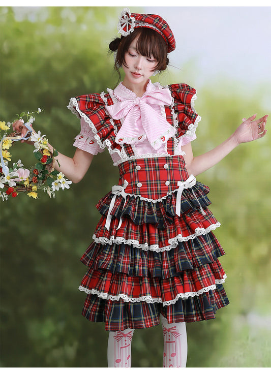 SOS MEME CLUB - Red Suspender Puff Dress dress SOS MEME CLUB