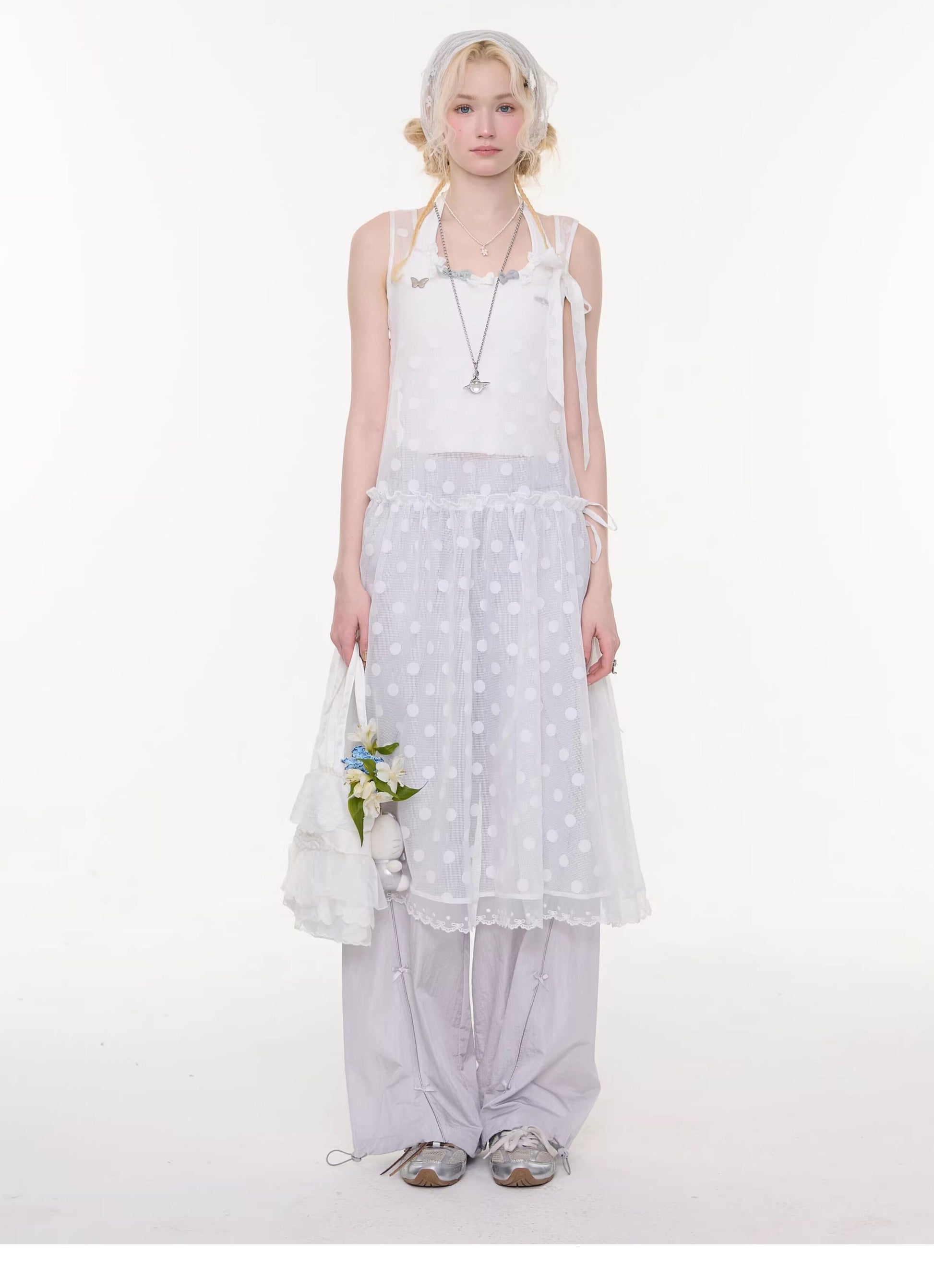 ziziFei - White Polka Dot Mesh Dress overskirt ziziFei