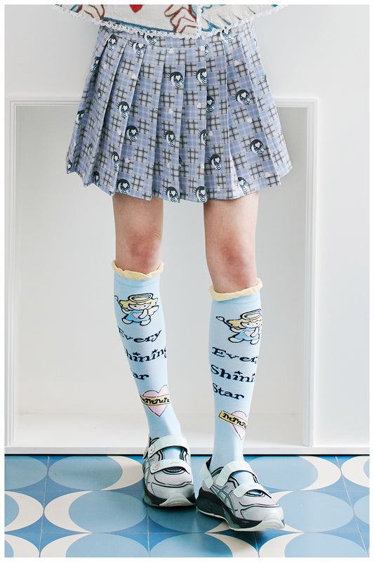 tntntutu Blue-Grey Pleated Skirt | Anime Eyes Plaid Mini Skirt skirt tntntutu