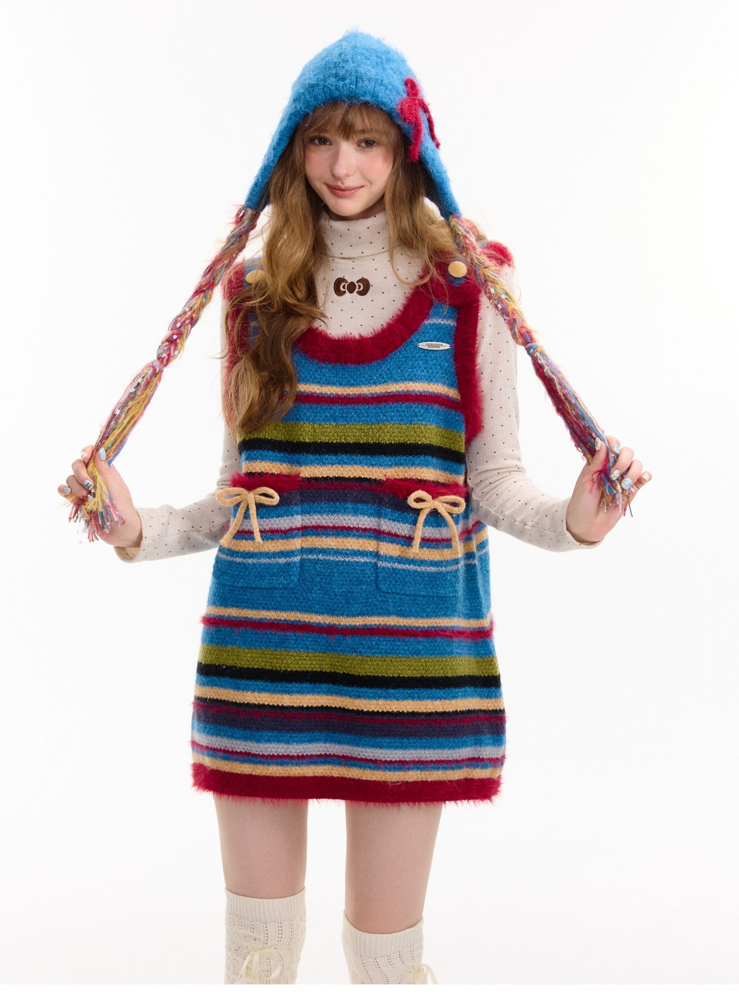 ziziFei - Striped Bow Knit Pinafore Dress dress ziziFei
