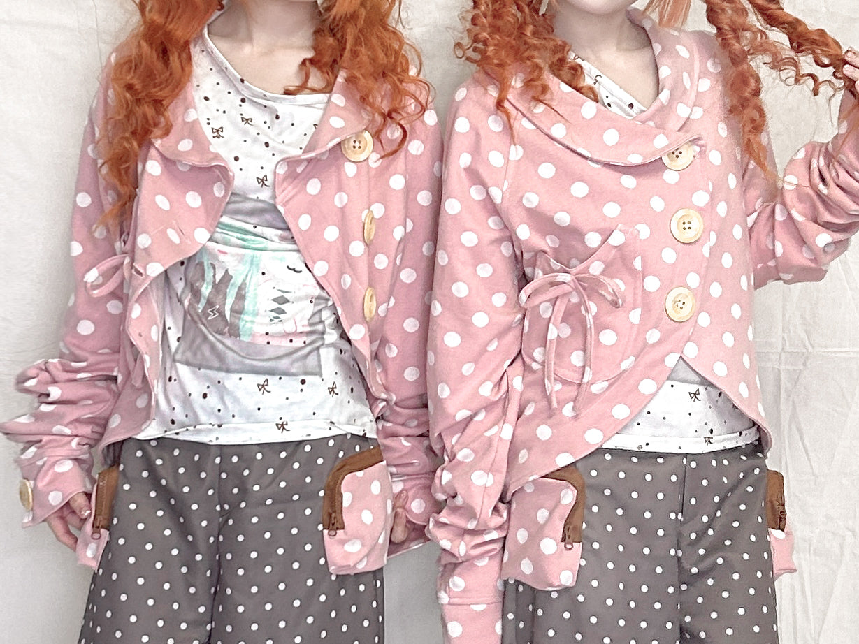 YJM with biubiu - Polka Dot Pleated Long Sleeve Short Jacket cardigan YJM with biubiu S