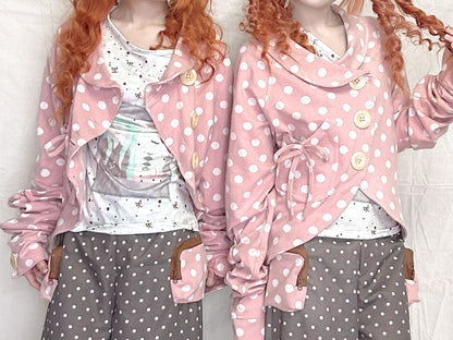 YJM with biubiu - Polka Dot Pleated Long Sleeve Short Jacket cardigan YJM with biubiu S