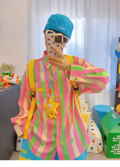 KURIOSITAET - Pink Striped Loose Shirt shirt KURIOSITAET