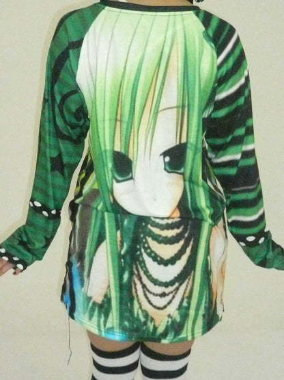 ki00bi00 - Green Stripe Print Long Sleeve Top