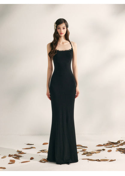 YZZI HE - “Evening Blossom” Halter Mermaid Knit Dress dress YZZI HE