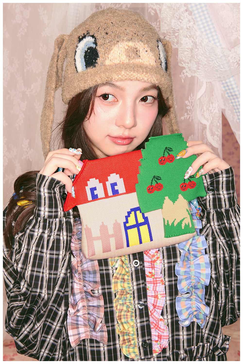 tntntutu - Kawaii Red House & Cherry Tree Shaped Knit Crossbody Bag bag tntntutu