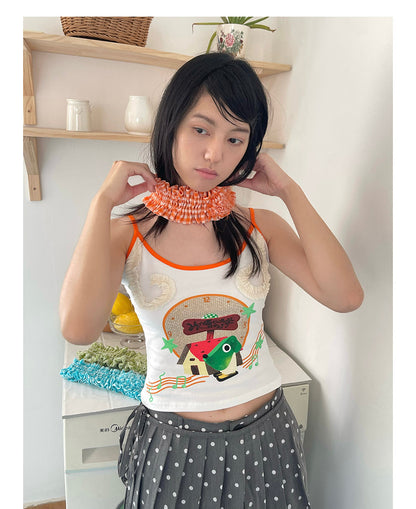 UnsocialNight - Cartoon Print Lace Cami Top camisole UnsocialNight