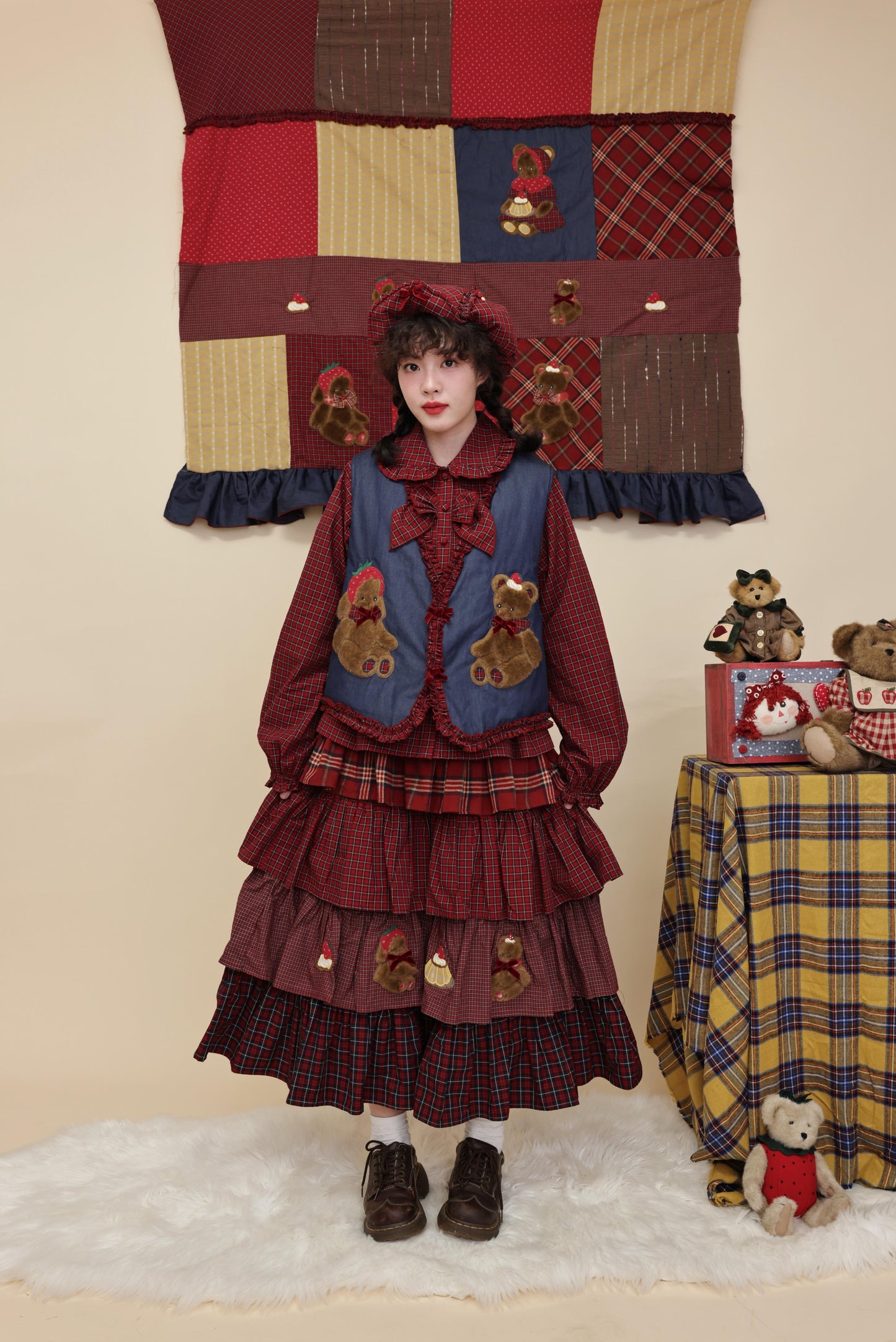 SemenCoicis - Kawaii Vest Plaid Lace Teddy Rabbit Vest vest SemenCoicis