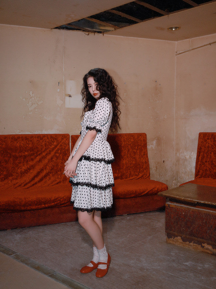 Nanjun Vintage – White Polka Dot Dress dress Nanjun Vintage