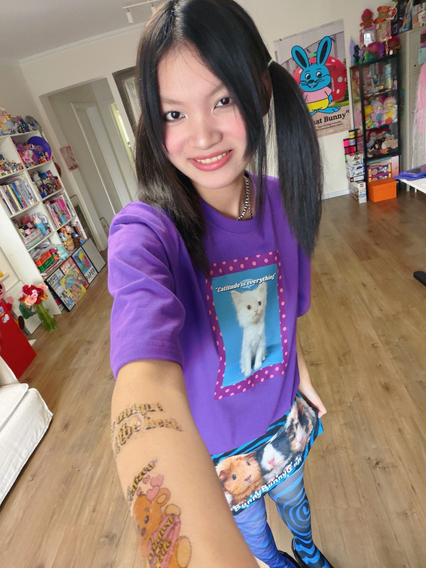 bunnybunnygun - Purple Cat Graphic Loose Tee tshirt bunnybunnygun