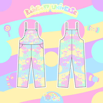 Rainbow Universe RUX - Pastel Macaron Decora Kei Varsity Jacket & Overalls Set set Rainbow Universe RUX Overall S