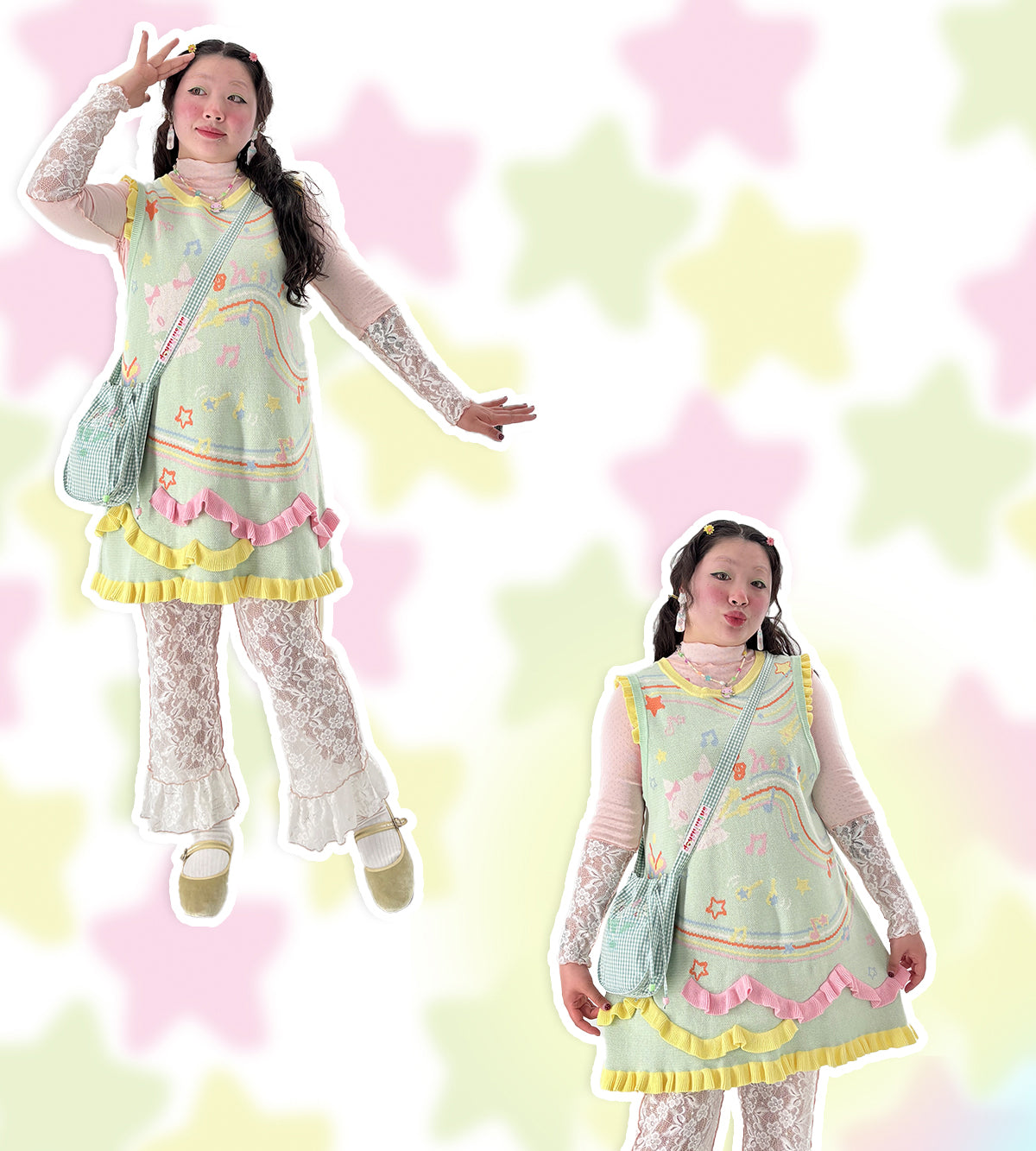 shishihshop – Kawaii Double-Sided Heart Knit Dress dress shishihshop