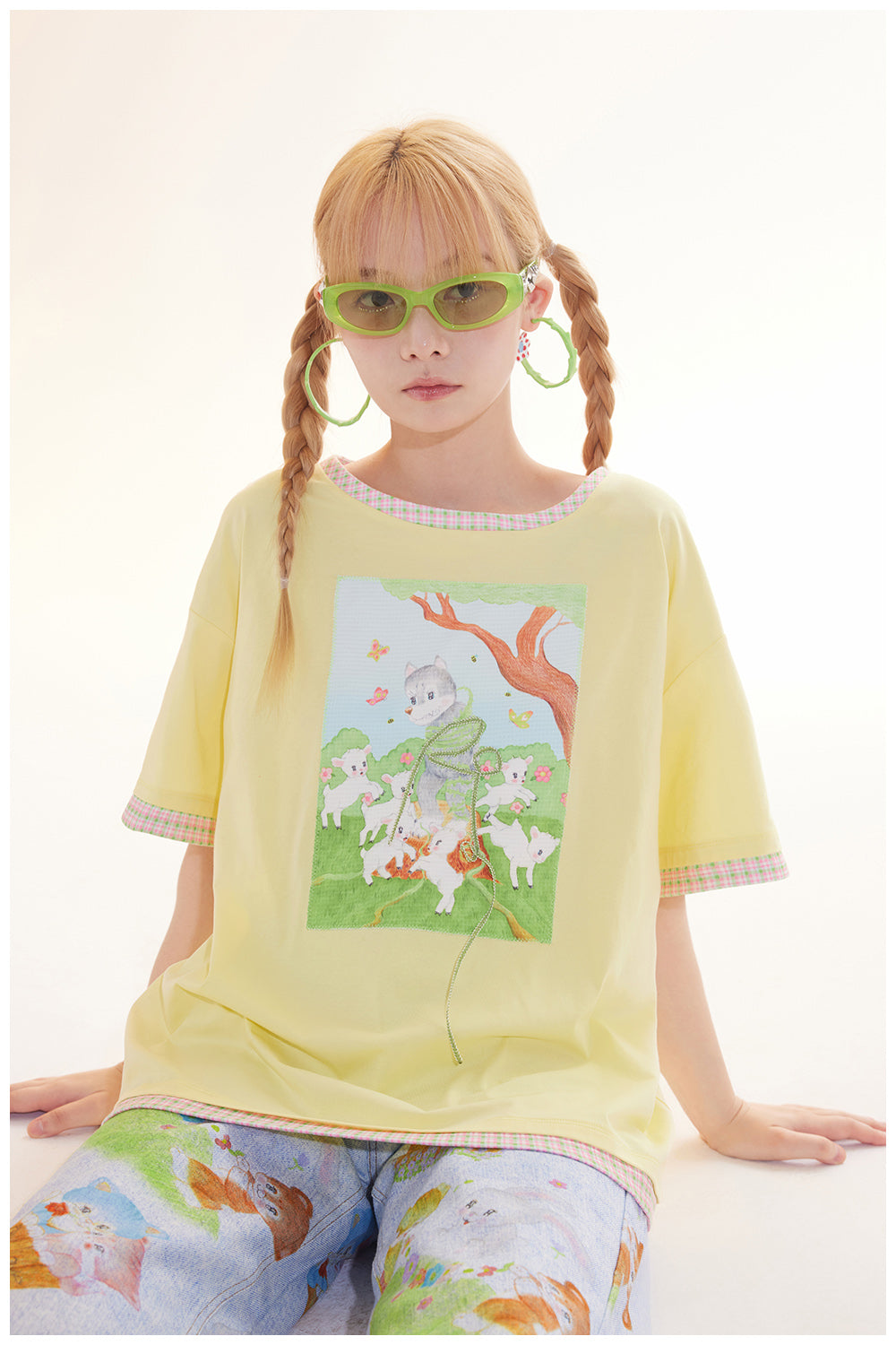 tntntutu - Pastel Yellow Appliqué Oversized T-Shirt Kawaii tshirt tntntutu