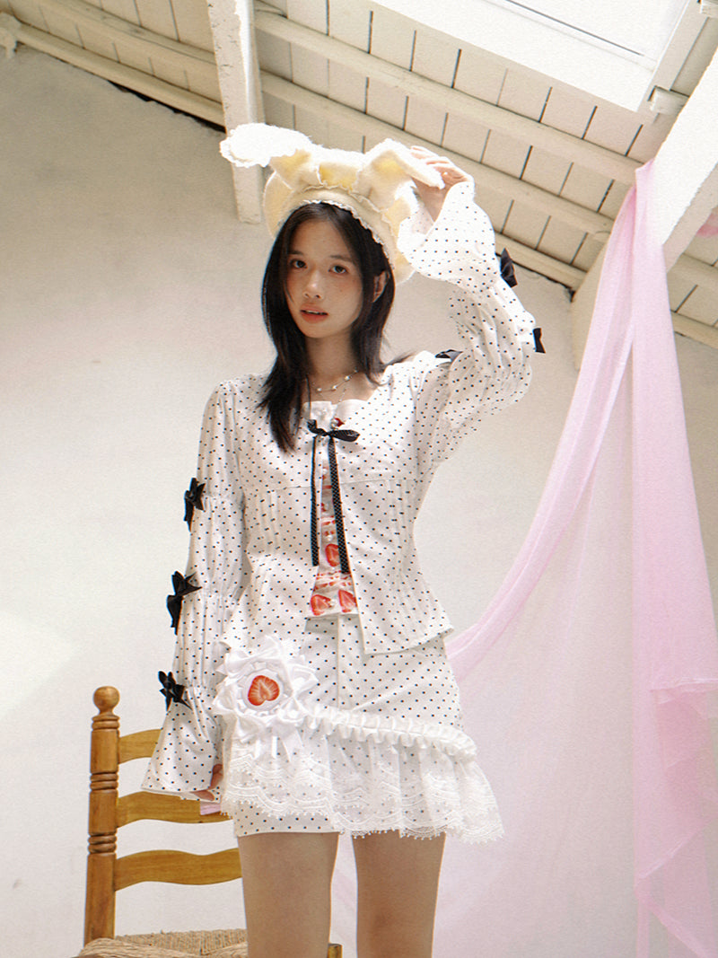 daytoday everyday institute - Girly Polka Dot Plaid Patchwork Shirt Slim Fit Long Sleeve shirt daytoday everyday institute