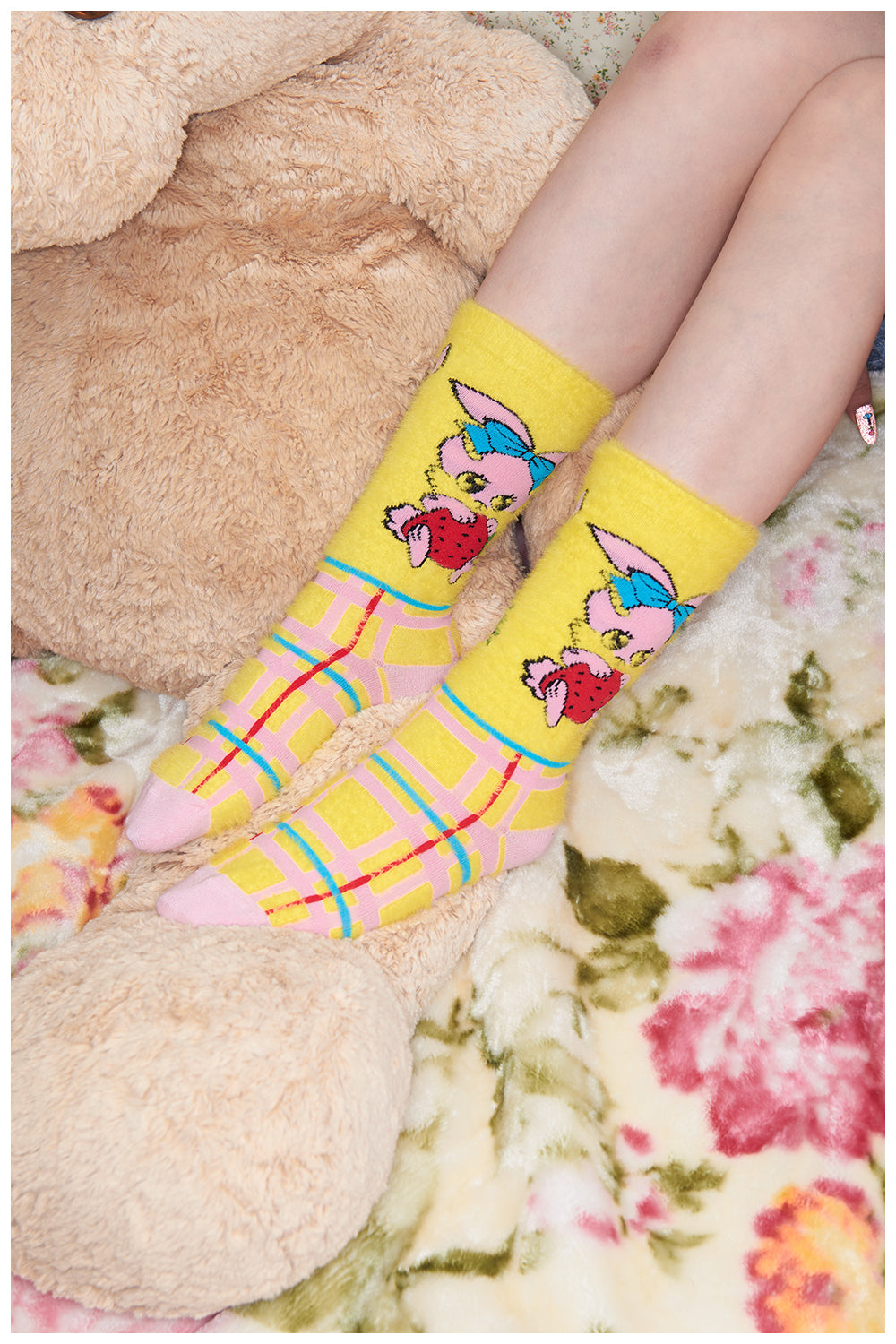 tntntutu - Kawaii Vintage Socks Fuzzy Plaid Animal Socks Set socks tntntutu