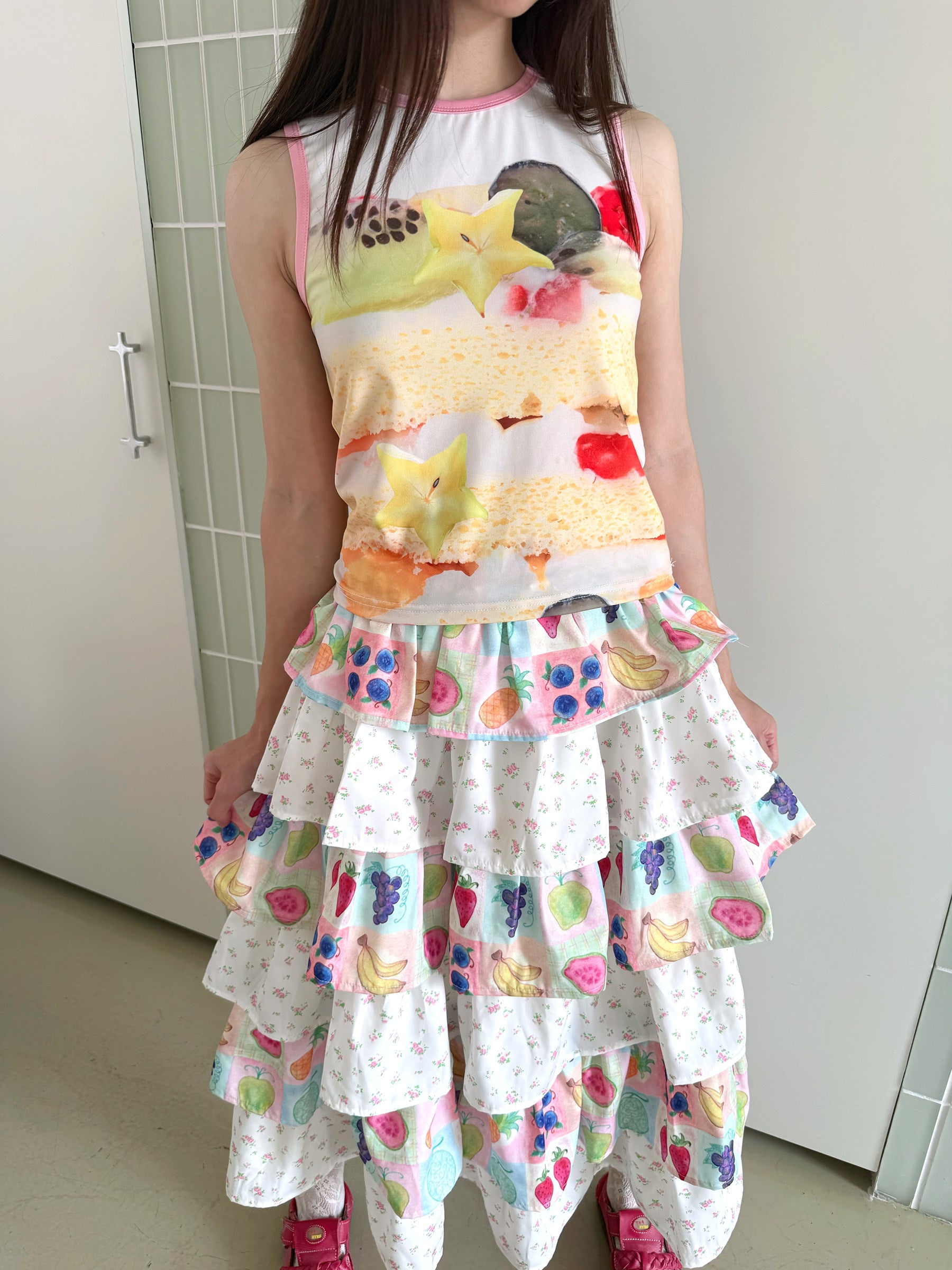 FRUITS - Fruit Floral Layered Cake Skirt | Kawaii Japanese Girly Maxi Skirt skirt Fruits