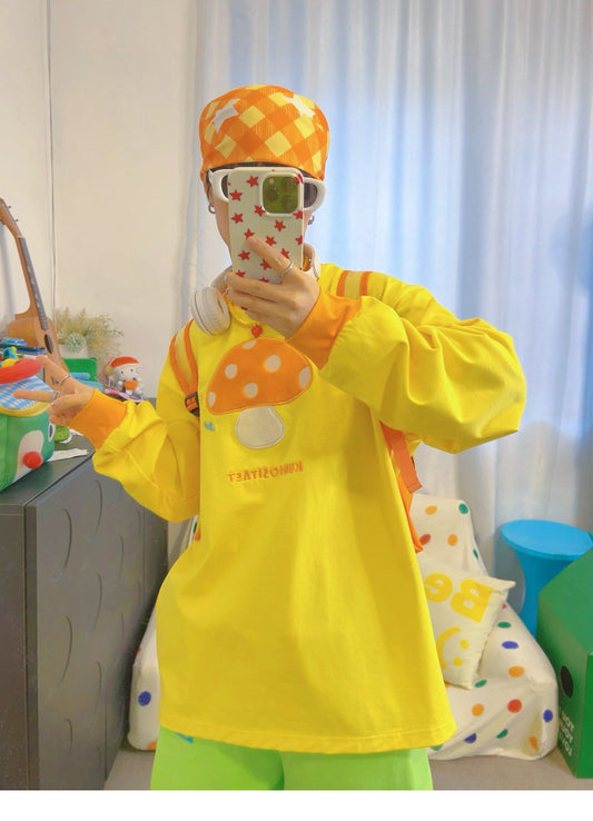 KURIOSITAET - Yellow Embroidered Long Sleeve Tee shirt KURIOSITAET