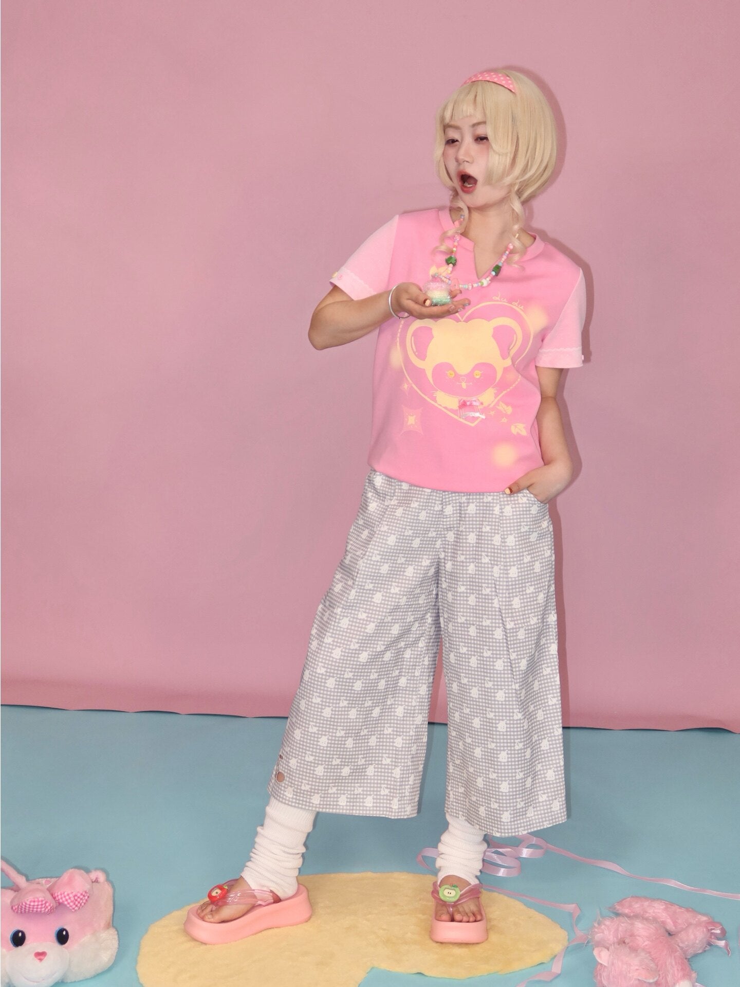 Lulululu - Pink Mouse Print Tee shirt LULULULU