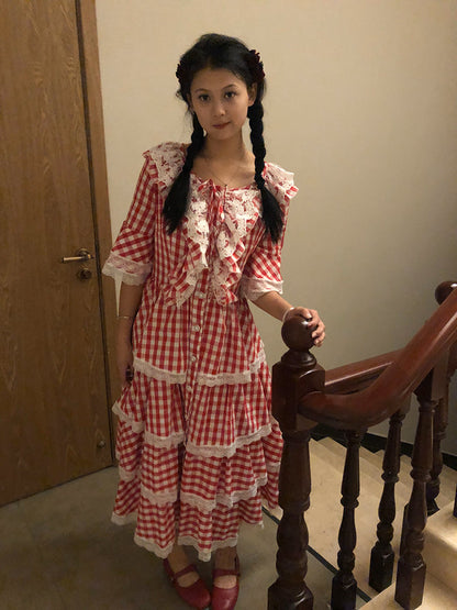 Nanjun Vintage - Red Plaid Lolita Cake Dress dress Nanjun Vintage