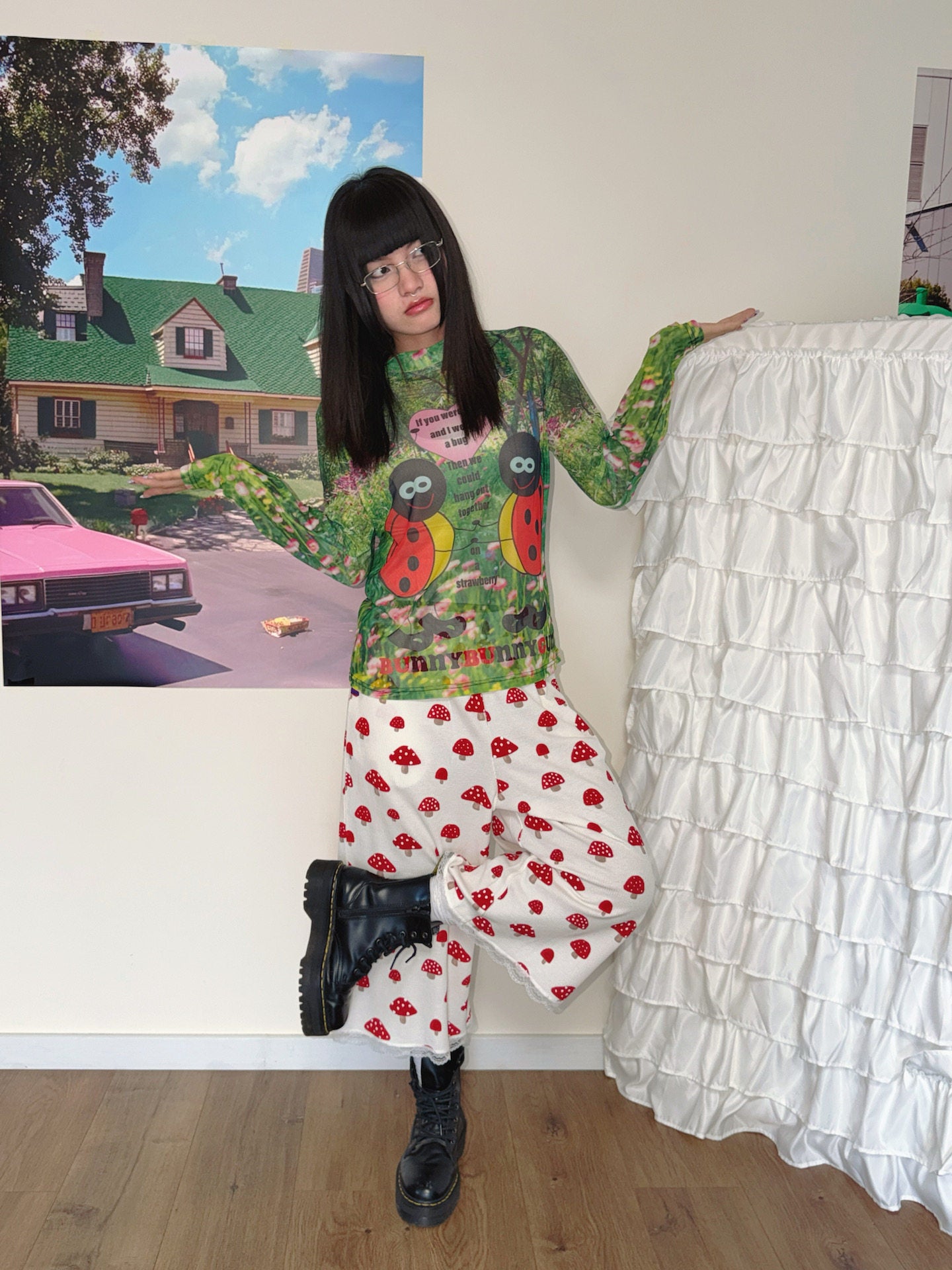 bunnybunnygun - White Mushroom Lace Capri Pants shorts bunnybunnygun