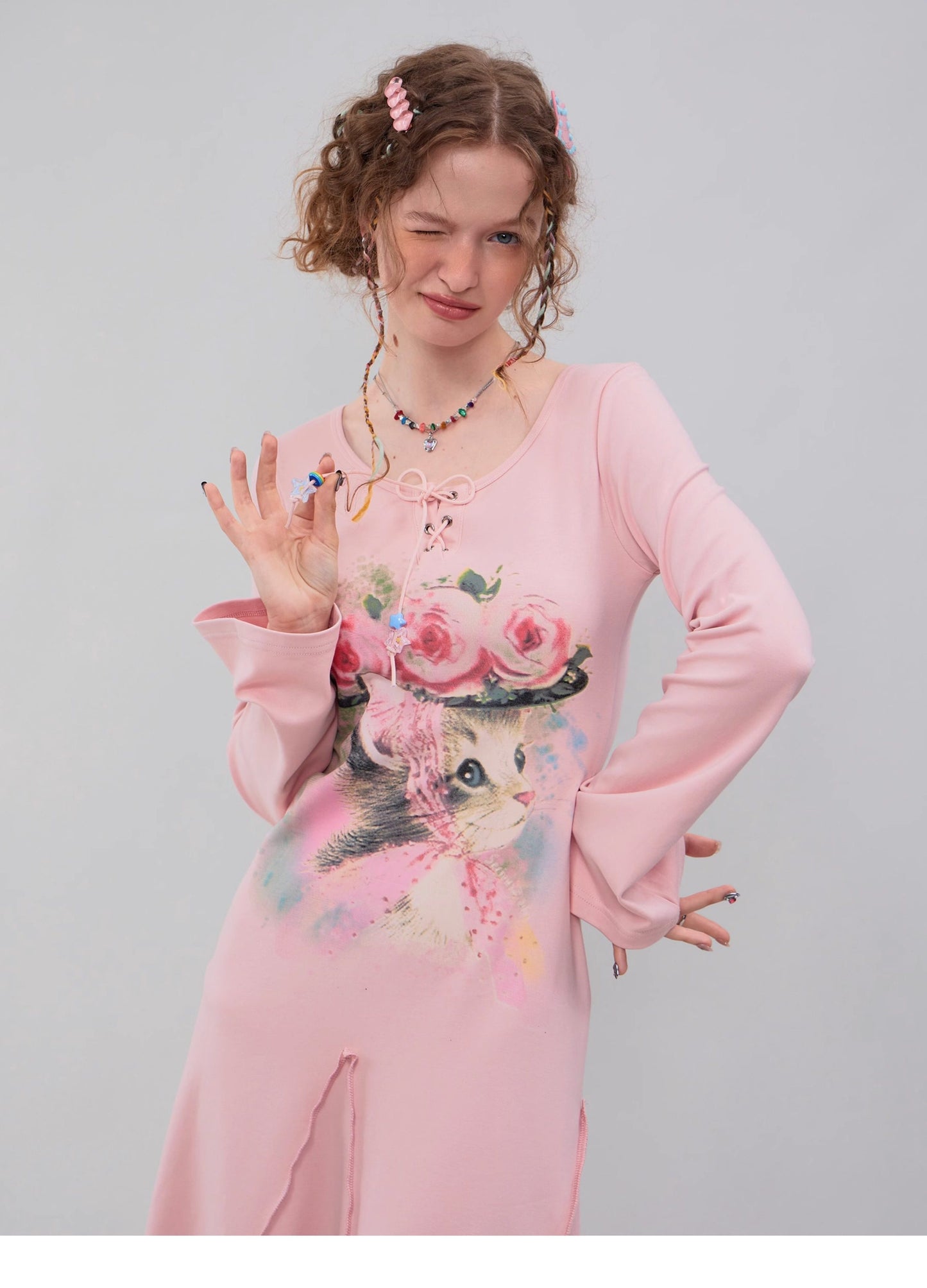 ziziFei - Girly Kei Cat Print Dress dress ziziFei