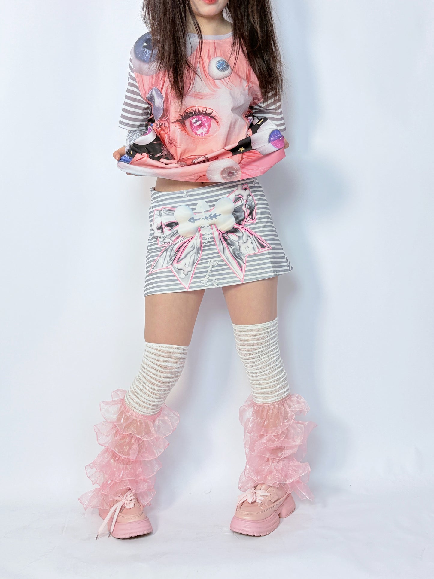 LEERROO Striped Butterfly Mini Skirt | Harajuku Y2K Hot Girl Skirt with Shorts skirt Leerroo