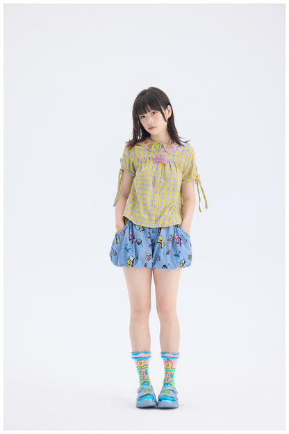 tntntutu - Animal Embroidery Plaid Blouse | Kawaii Harajuku Peter Pan Collar Shirt shirt tntntutu
