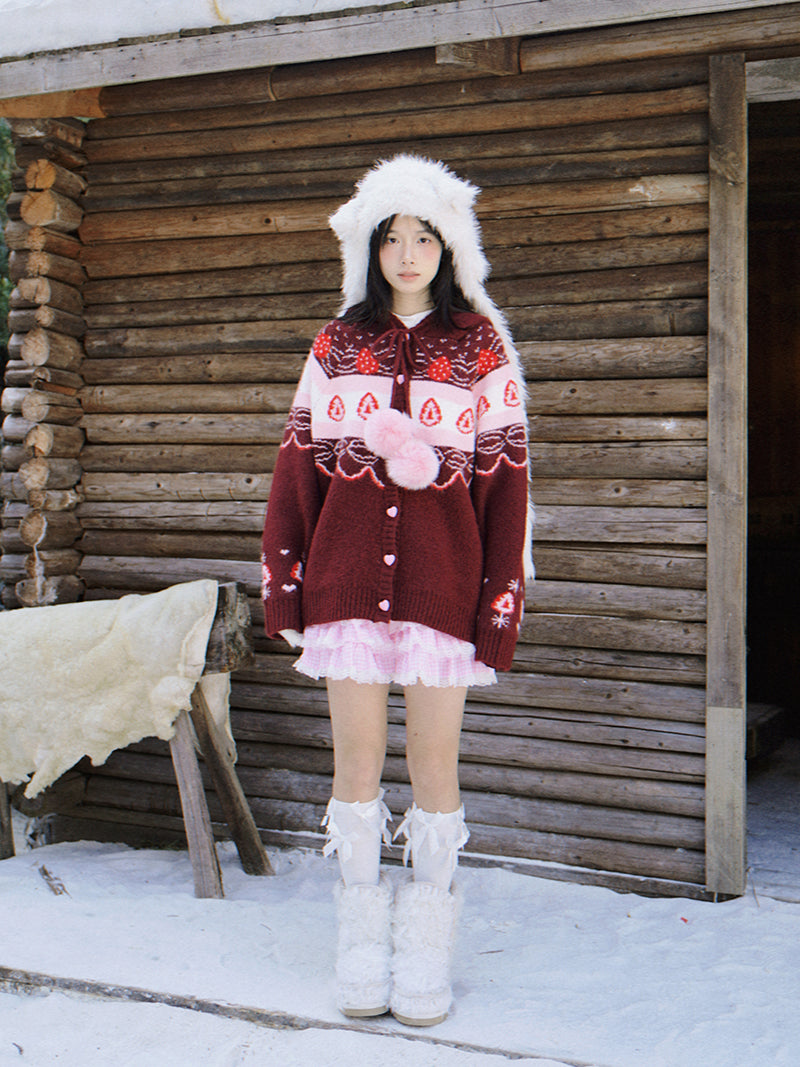 daytoday everyday institute - Strawberry Cake Fair Isle Cardigan cardigan daytoday everyday institute