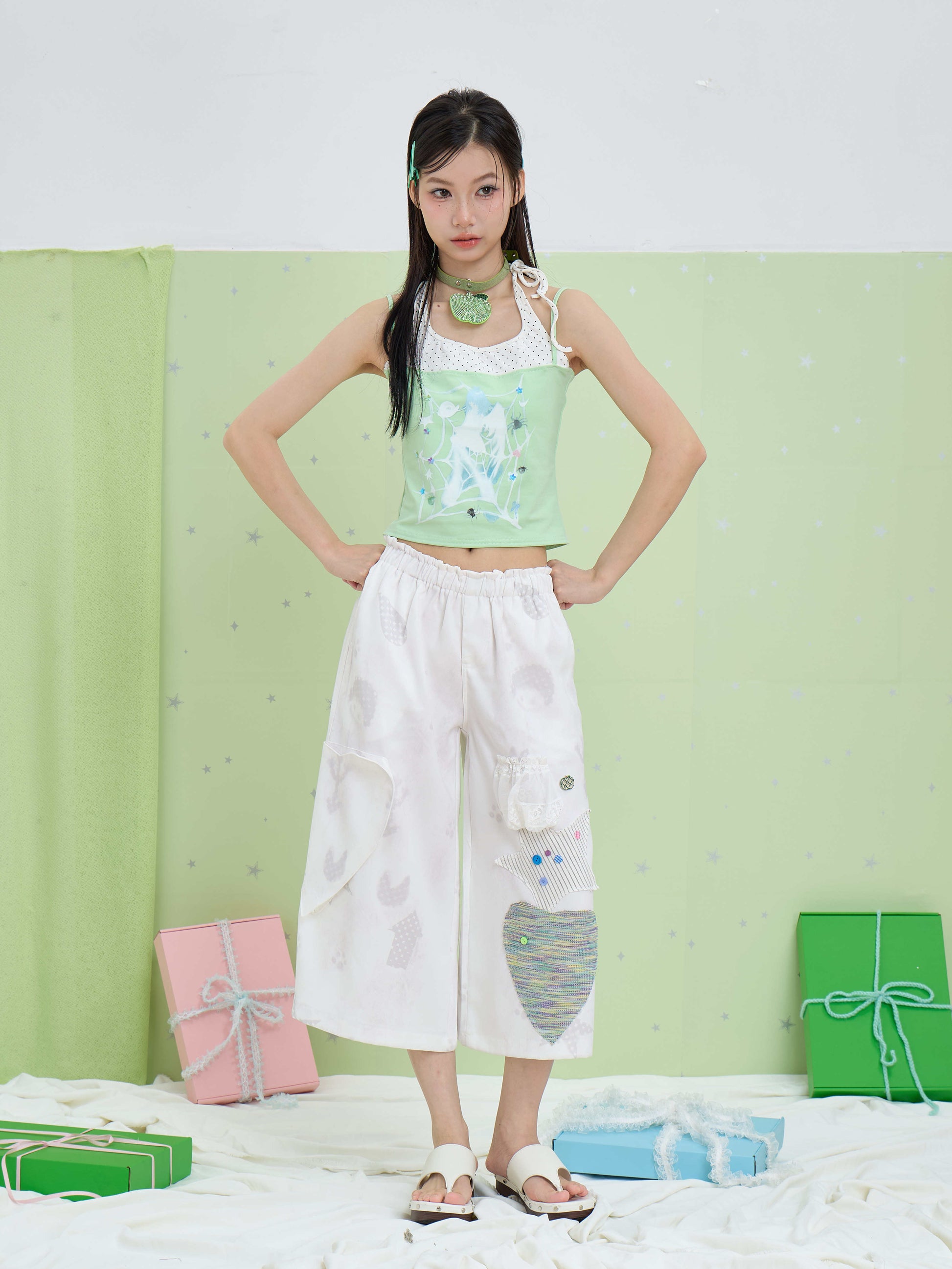 Moon Meadow - Patchwork Wide Leg Capri Pants shorts Moon Meadow