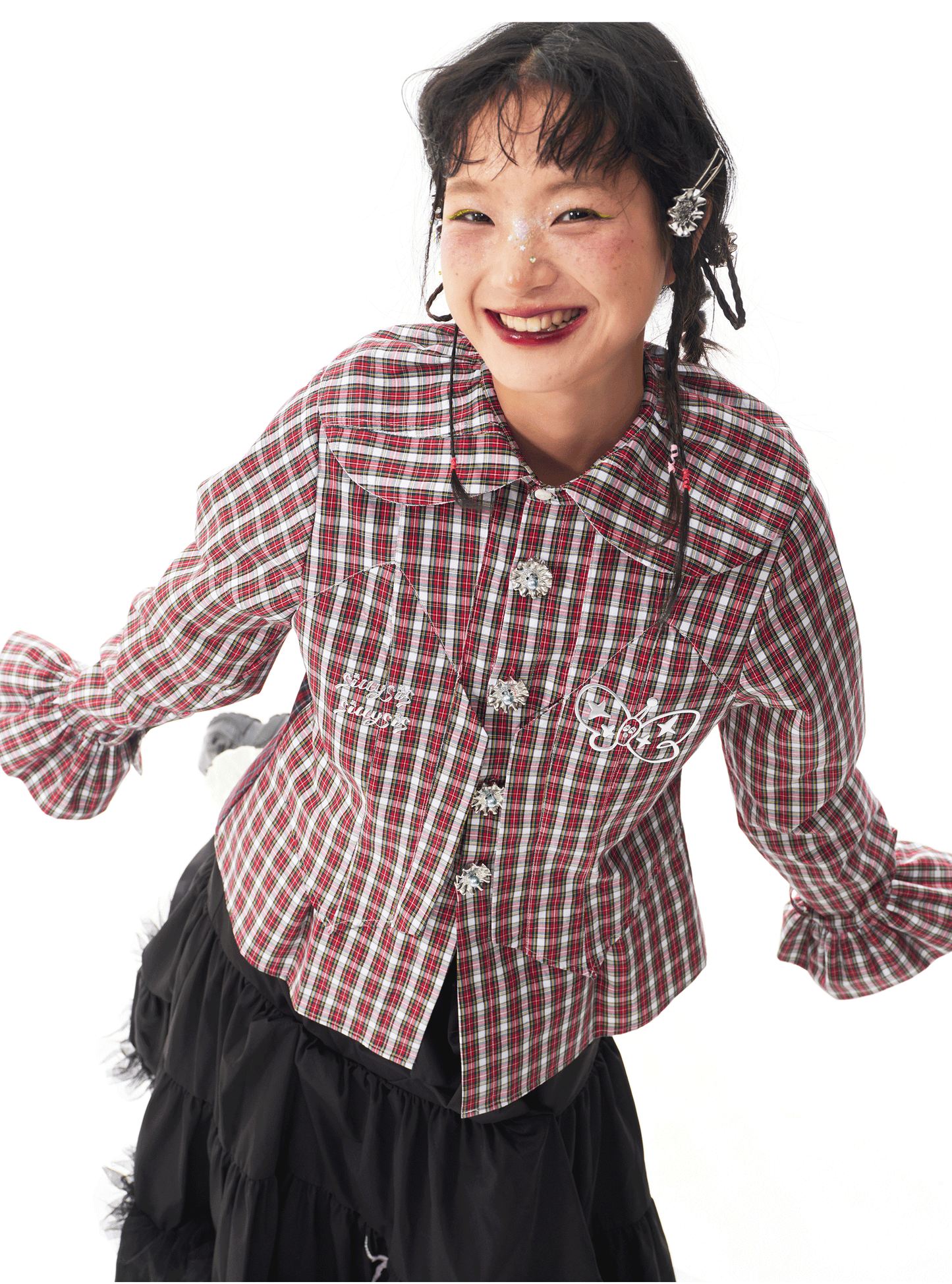 Sillysis - Kawaii Plaid Layered Doll Collar Blouse shirt sillysis