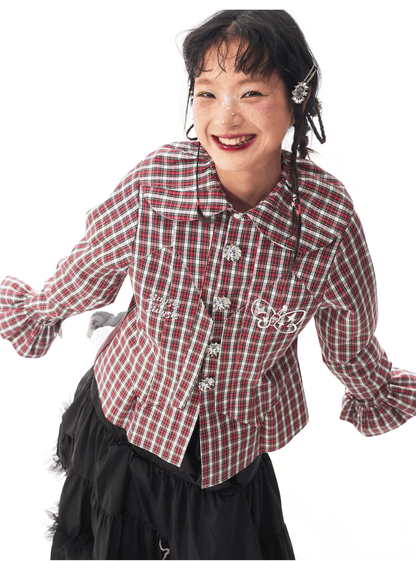 Sillysis - Kawaii Plaid Layered Doll Collar Blouse shirt sillysis