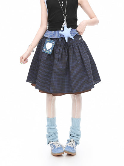 Languid Park - Plaid Layered Midi Skirt skirt Languid Park Navy S