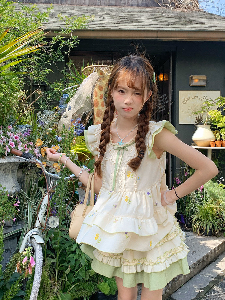 Sinsingirl - Woodland Fairy Embroidered Top & Lace Skirt Set set sinsingirl