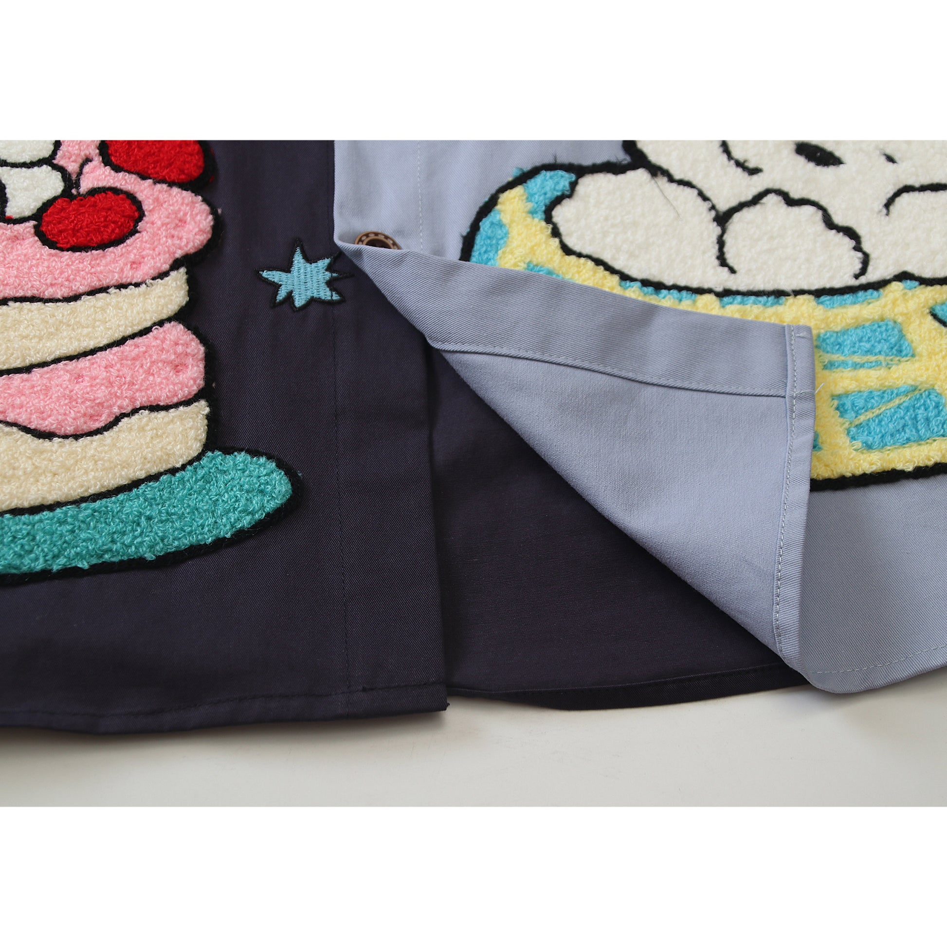 BIBULU - Color Block Cartoon Embroidered Long Sleeve Shirt shirt BIBULU
