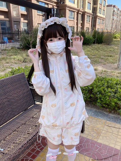 Kawaii Summer Set – UV Jacket & High-Waist Shorts set Blurred Bear