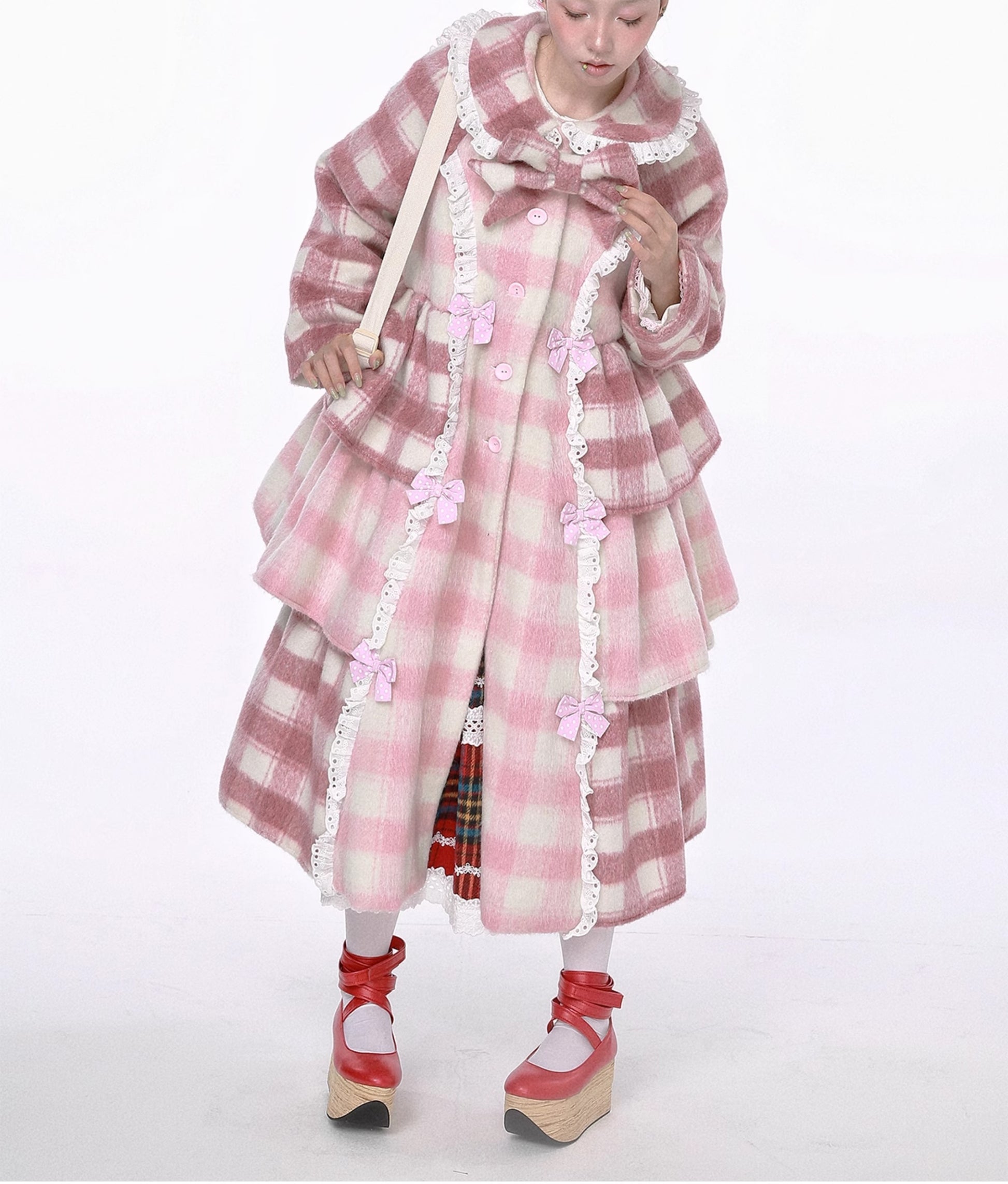 SOS MEME CLUB – Showa Pink Plaid Wool Coat coat SOS MEME CLUB
