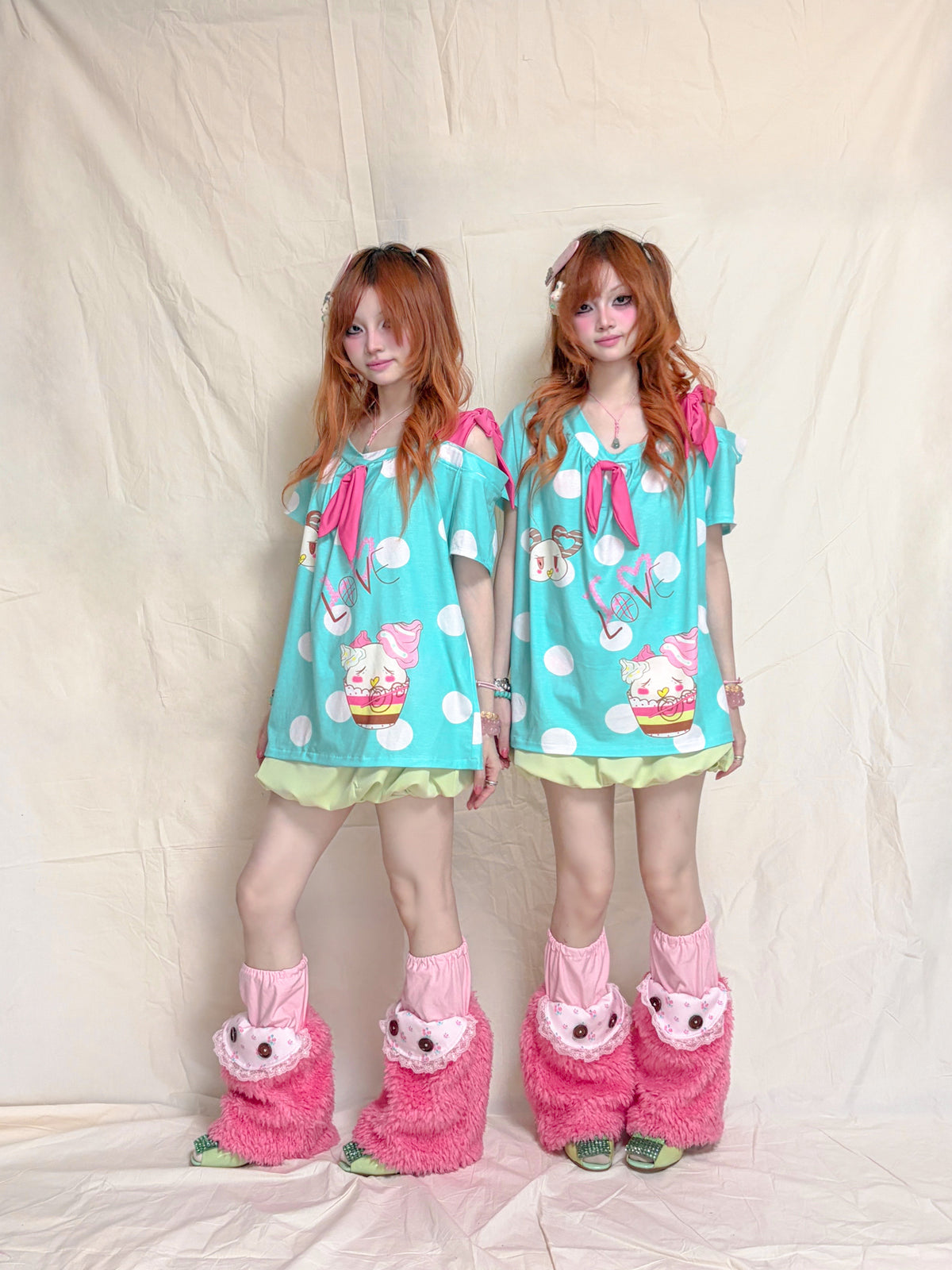 YJM with biubiu - Aqua Blue Love Dessert Top tshirt YJM with biubiu