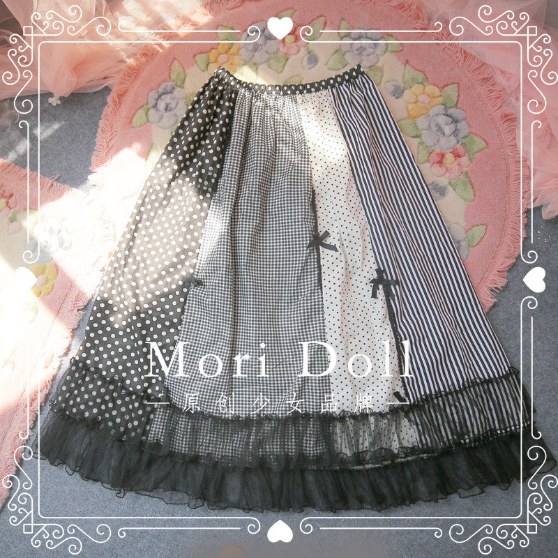 Mori Doll – Bow Patchwork Midi Skirt skirt Mori Doll